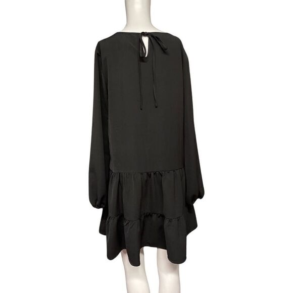 Nomade Molly Bracken Womens Size Large Black Woven Ruffle Shift Mini Dress NWT - Picture 3 of 8